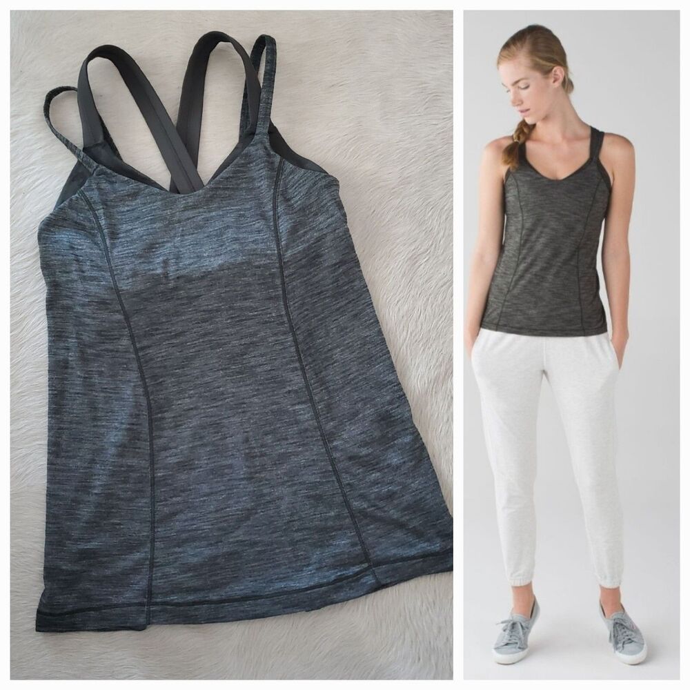 Lululemon Women's Tank Top Size 4 Green Camo Run For Gold Built in Bra Workout